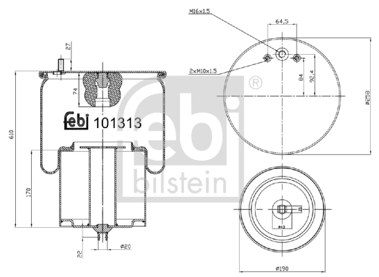 Burduf, suspensie pneumatica 101313 FEBI BILSTEIN