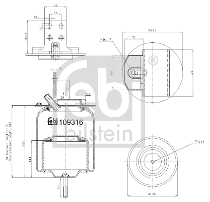 Burduf, suspensie pneumatica 109316 FEBI BILSTEIN