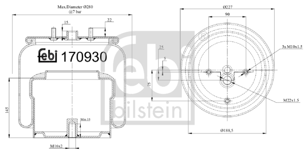 Burduf, suspensie pneumatica 170930 FEBI BILSTEIN