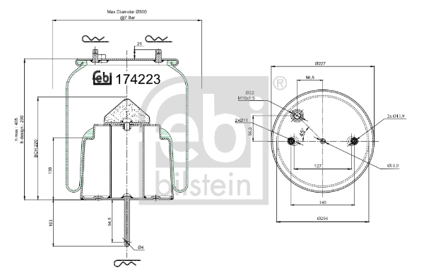 Burduf, suspensie pneumatica 174223 FEBI BILSTEIN