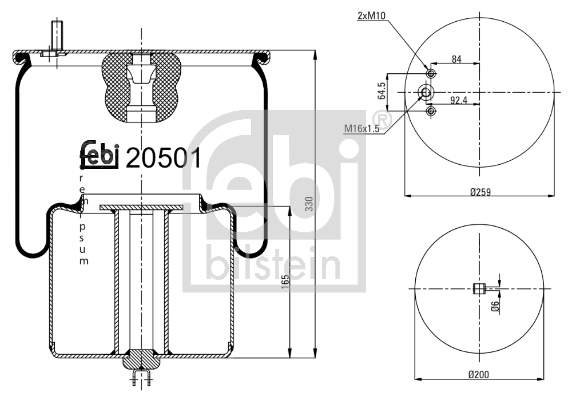 Burduf, suspensie pneumatica 20501 FEBI BILSTEIN