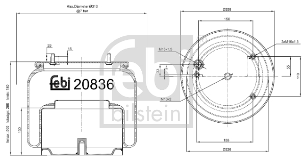 Burduf, suspensie pneumatica 20836 FEBI BILSTEIN