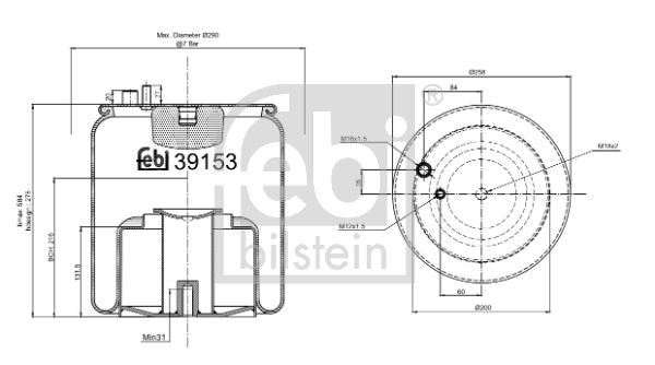 Burduf, suspensie pneumatica 39153 FEBI BILSTEIN