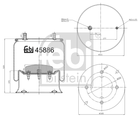 Burduf, suspensie pneumatica 45886 FEBI BILSTEIN