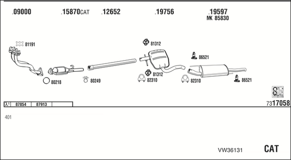 Sistem de esapament VW36131 WALKER