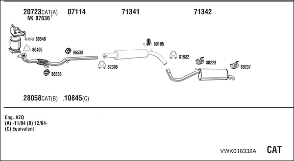 Sistem de esapament VWK016332A WALKER