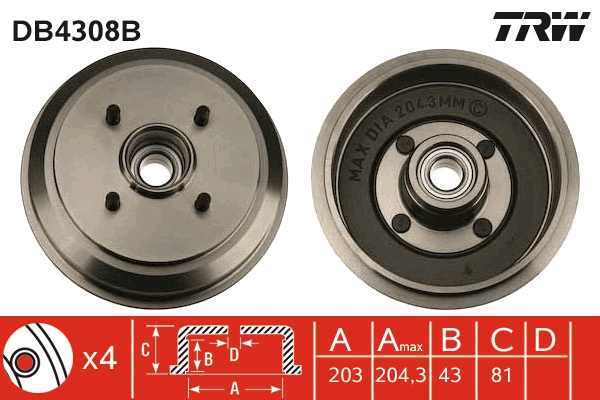 Tambur frana DB4308B TRW