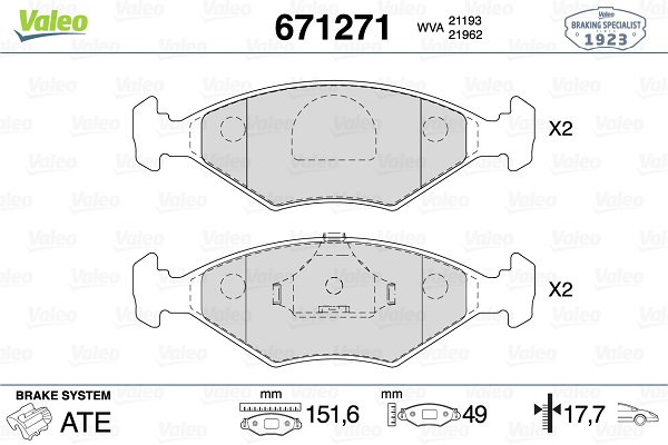 set placute frana,frana disc 671271 VALEO