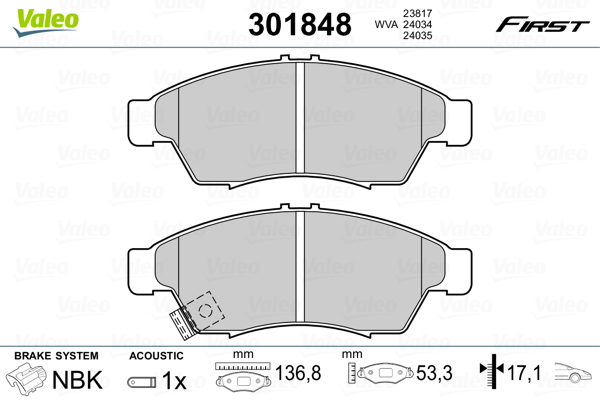 set placute frana,frana disc 301848 VALEO