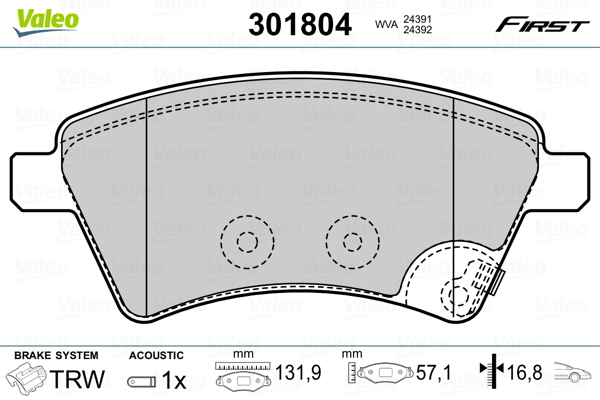 Set placute frana,frana disc 301804 VALEO