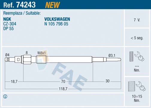 Bujie incandescenta 74243 FAE