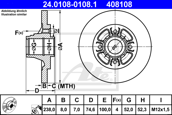 Disc frana 24.0108-0108.1 ATE