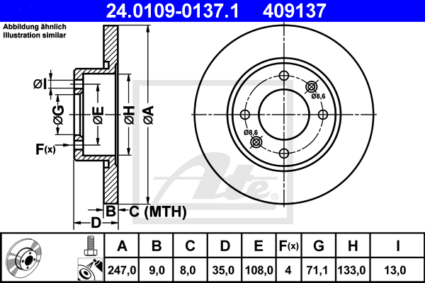 Disc frana 24.0109-0137.1 ATE