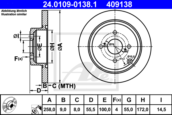 Disc frana 24.0109-0138.1 ATE