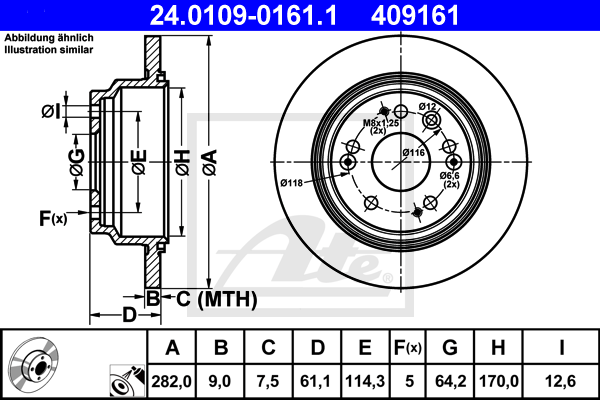 Disc frana 24.0109-0161.1 ATE