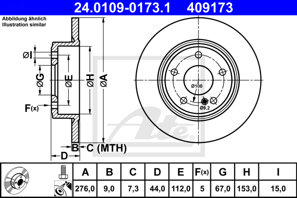 Disc frana 24.0109-0173.1 ATE