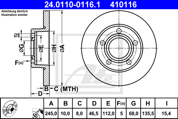 Disc frana 24.0110-0116.1 ATE