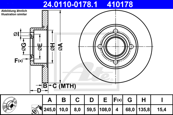 Disc frana 24.0110-0178.1 ATE