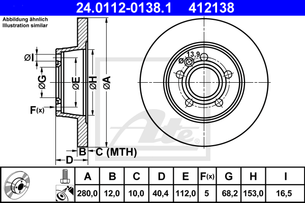 Disc frana 24.0112-0138.1 ATE