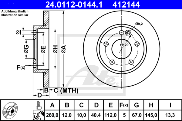 Disc frana 24.0112-0144.1 ATE