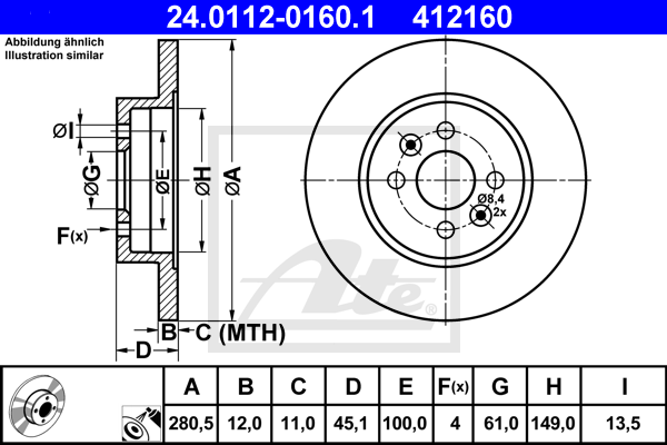 Disc frana 24.0112-0160.1 ATE