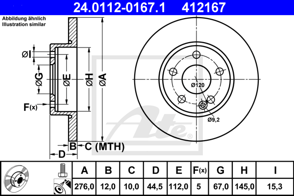 Disc frana 24.0112-0167.1 ATE