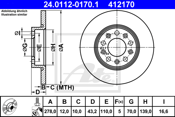 Disc frana 24.0112-0170.1 ATE