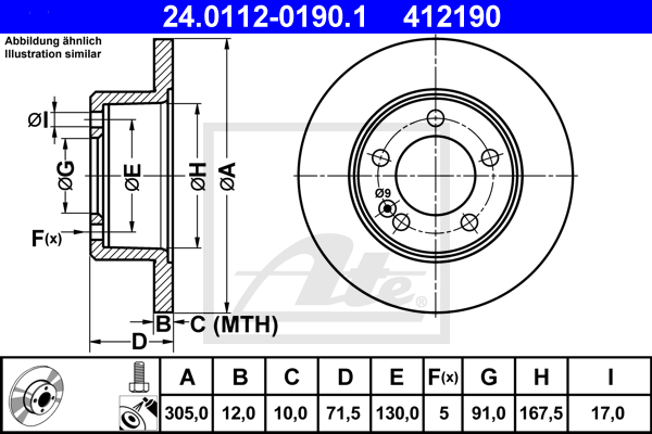 Disc frana 24.0112-0190.1 ATE