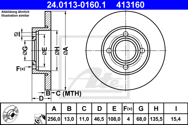 Disc frana 24.0113-0160.1 ATE