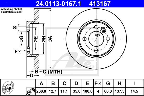 Disc frana 24.0113-0167.1 ATE