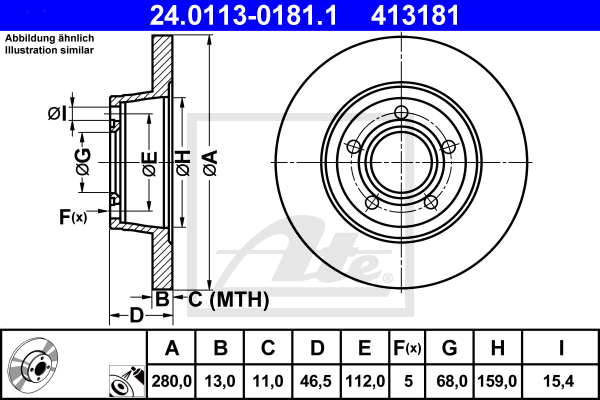 Disc frana 24.0113-0181.1 ATE