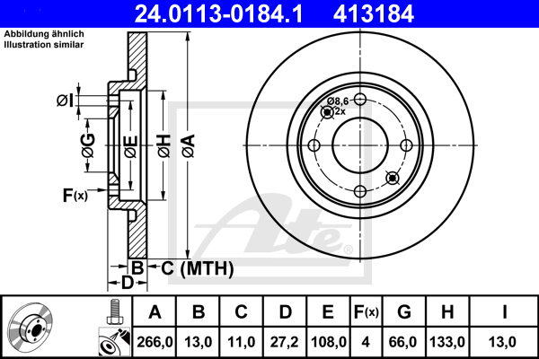 Disc frana 24.0113-0184.1 ATE