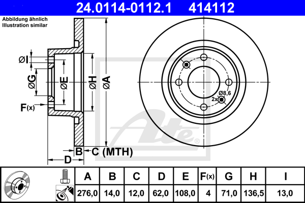 Disc frana 24.0114-0112.1 ATE