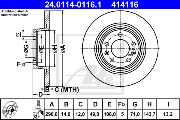 Disc frana 24.0114-0116.1 ATE