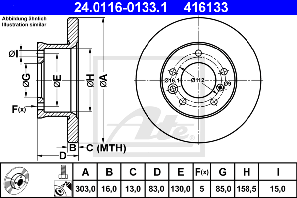 Disc frana 24.0116-0133.1 ATE