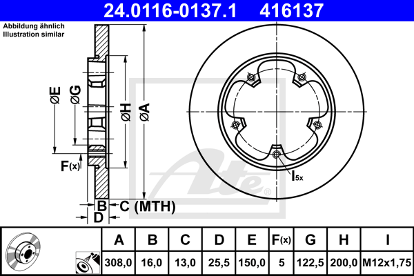 Disc frana 24.0116-0137.1 ATE