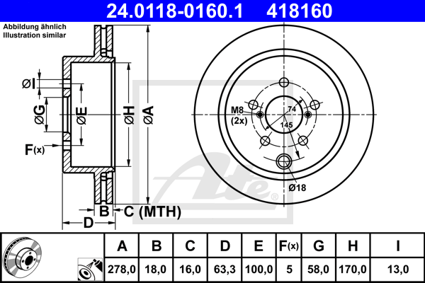 Disc frana 24.0118-0160.1 ATE