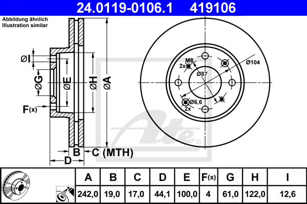 Disc frana 24.0119-0106.1 ATE