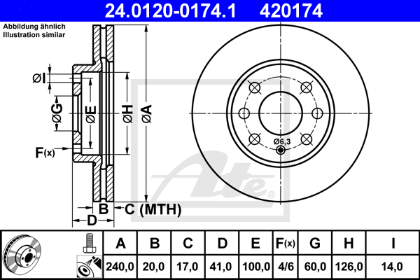 Disc frana 24.0120-0174.1 ATE