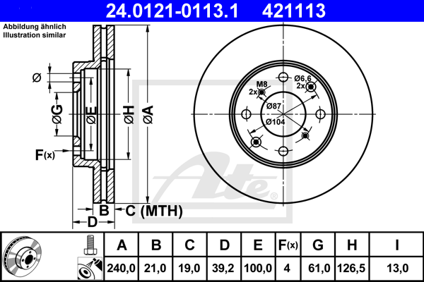 Disc frana 24.0121-0113.1 ATE