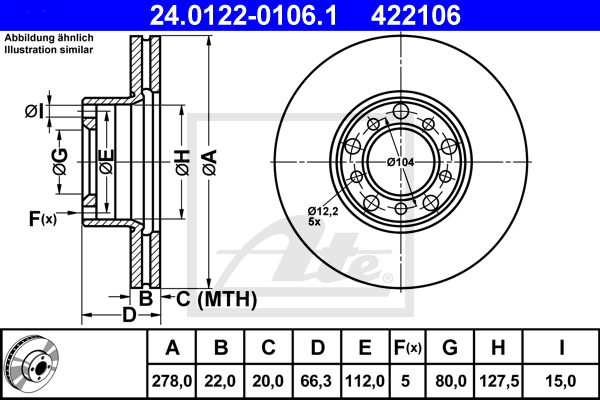 Disc frana 24.0122-0106.1 ATE