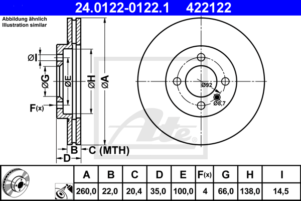 Disc frana 24.0122-0122.1 ATE