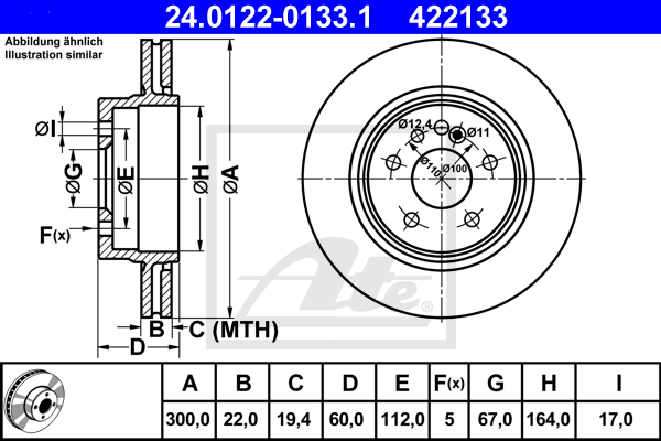 Disc frana 24.0122-0133.1 ATE