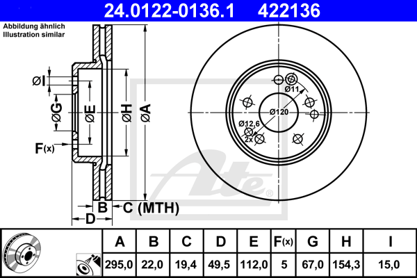 Disc frana 24.0122-0136.1 ATE