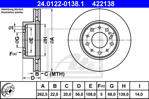 Disc frana 24.0122-0138.1 ATE