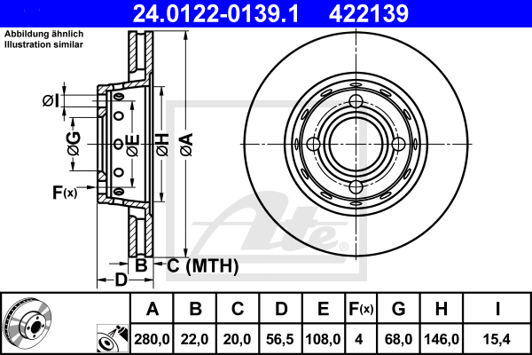 Disc frana 24.0122-0139.1 ATE