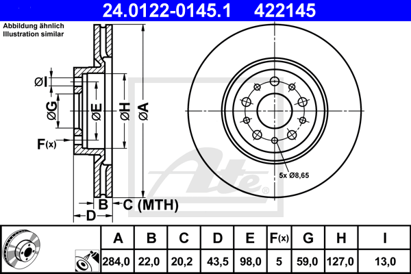 Disc frana 24.0122-0145.1 ATE