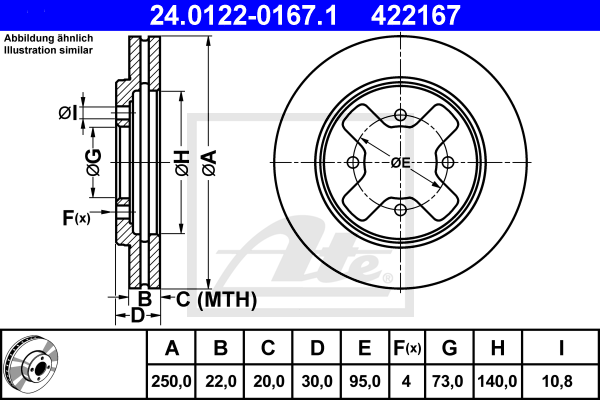 Disc frana 24.0122-0167.1 ATE