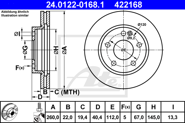 Disc frana 24.0122-0168.1 ATE