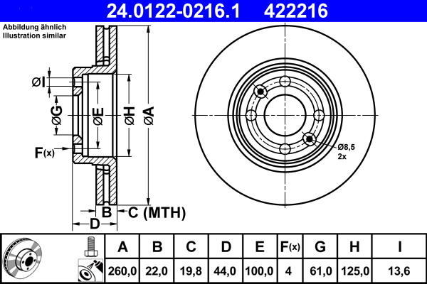 Disc frana 24.0122-0216.1 ATE